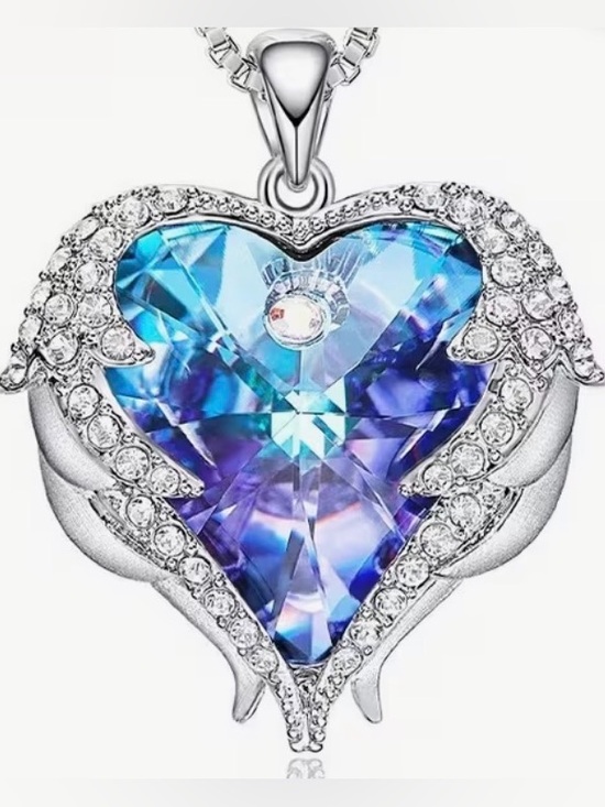 Jewelry - Heart of the Ocean Silver Heart Pendant Necklace with Blue-Purple Crystal